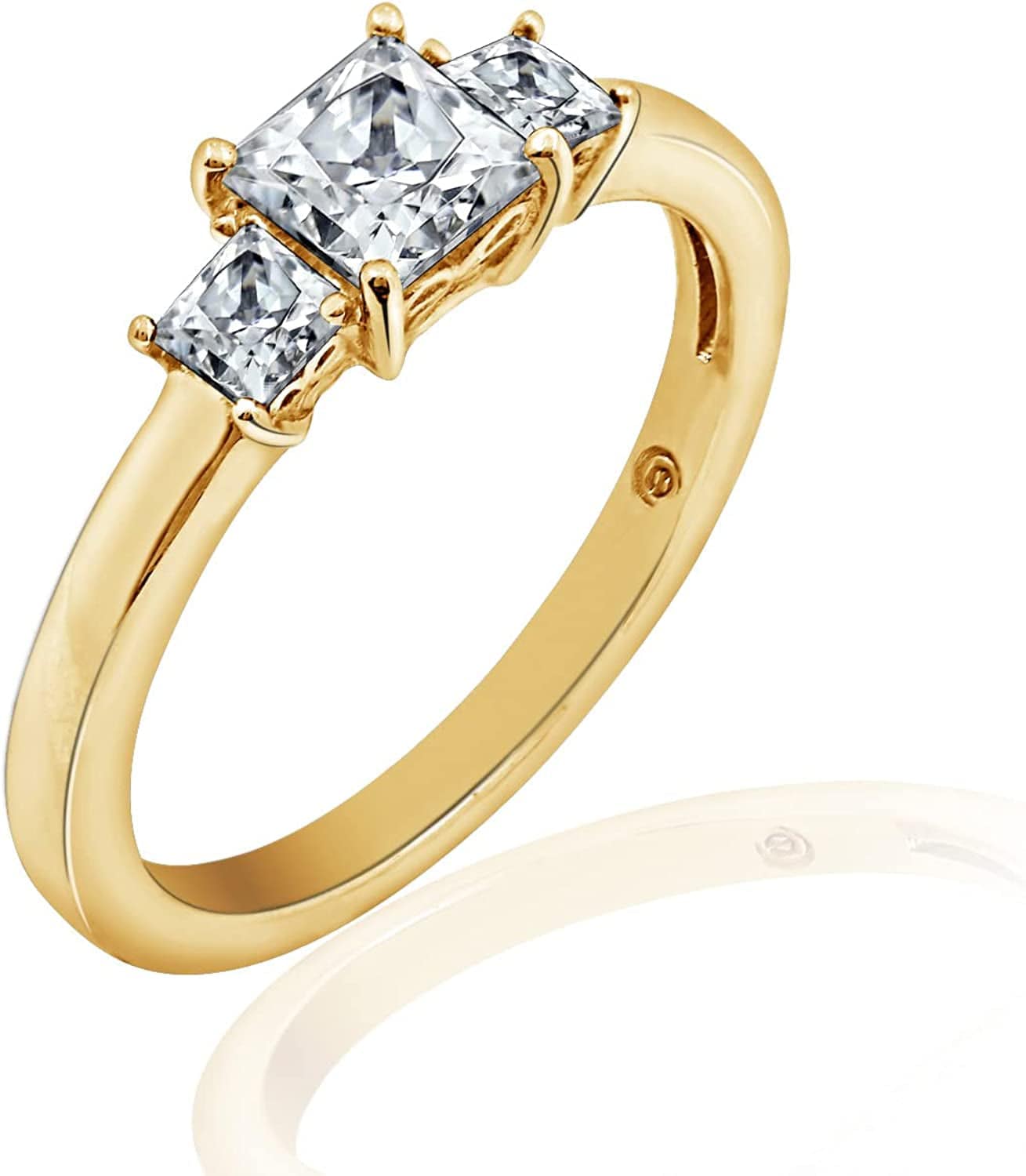 Collection Platinum or Gold Plated Sterling Silver Princess-Cut 3-Stone Ring Made with Infinite Elements Zirconia Yellow Gold Plated Silver / 1 cttw / Size 7
