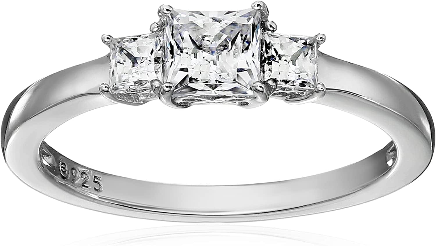 Collection Platinum or Gold Plated Sterling Silver Princess-Cut 3-Stone Ring Made with Infinite Elements Zirconia Platinum Plated Silver / 1 cttw / Size 9
