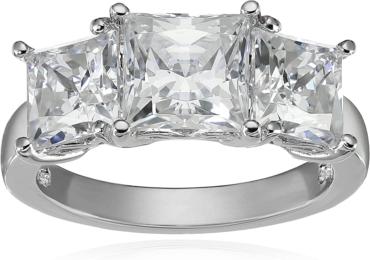 Collection Platinum or Gold Plated Sterling Silver Princess-Cut 3-Stone Ring Made with Infinite Elements Zirconia Platinum Plated Silver / 4 cttw / Size 6