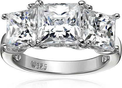 Collection Platinum or Gold Plated Sterling Silver Princess-Cut 3-Stone Ring Made with Infinite Elements Zirconia Platinum Plated Silver / 4 cttw / Size 5