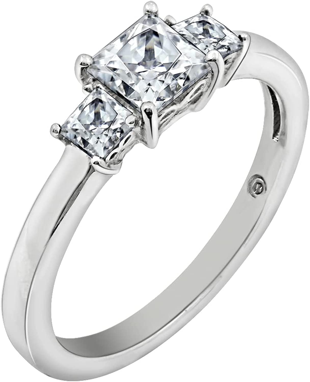 Collection Platinum or Gold Plated Sterling Silver Princess-Cut 3-Stone Ring Made with Infinite Elements Zirconia Platinum Plated Silver / 1 cttw / Size 7