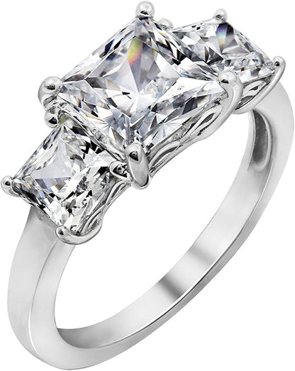 Collection Platinum or Gold Plated Sterling Silver Princess-Cut 3-Stone Ring Made with Infinite Elements Zirconia Platinum Plated Silver / 3 cttw / Size 9