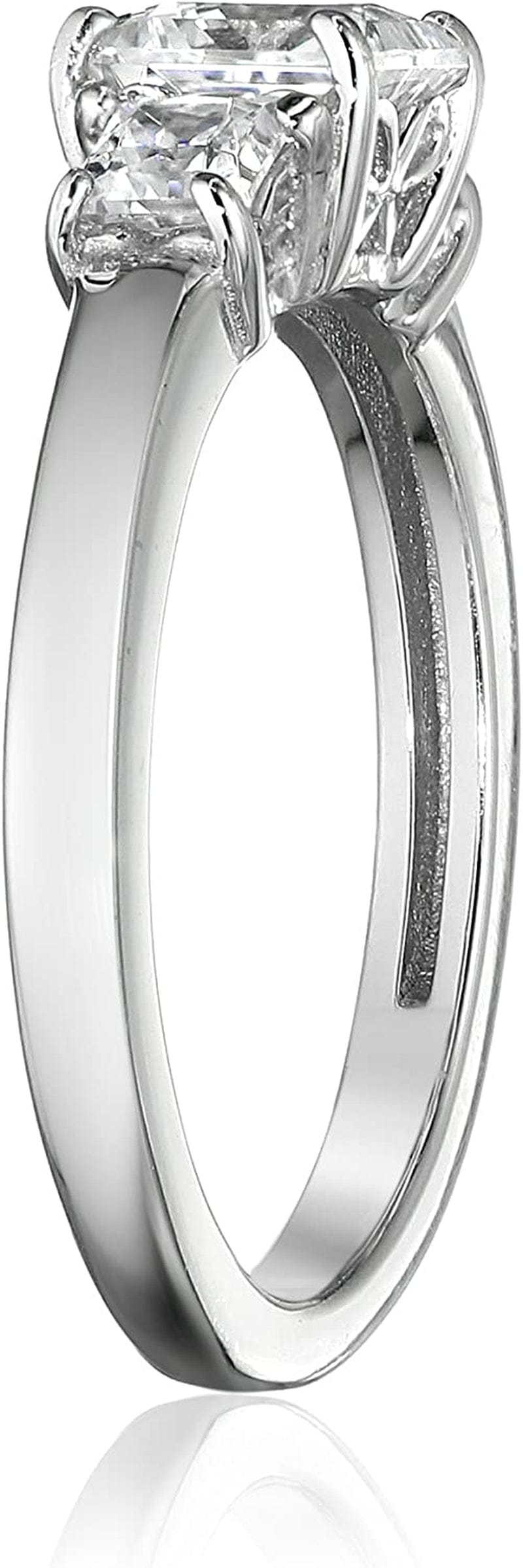 Collection Platinum or Gold Plated Sterling Silver Princess-Cut 3-Stone Ring Made with Infinite Elements Zirconia