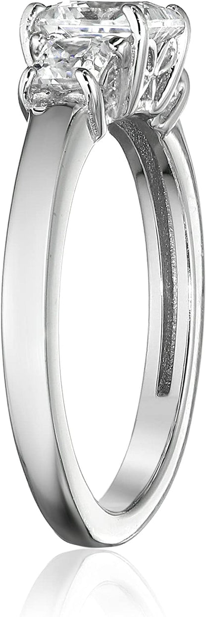 Collection Platinum or Gold Plated Sterling Silver Princess-Cut 3-Stone Ring Made with Infinite Elements Zirconia