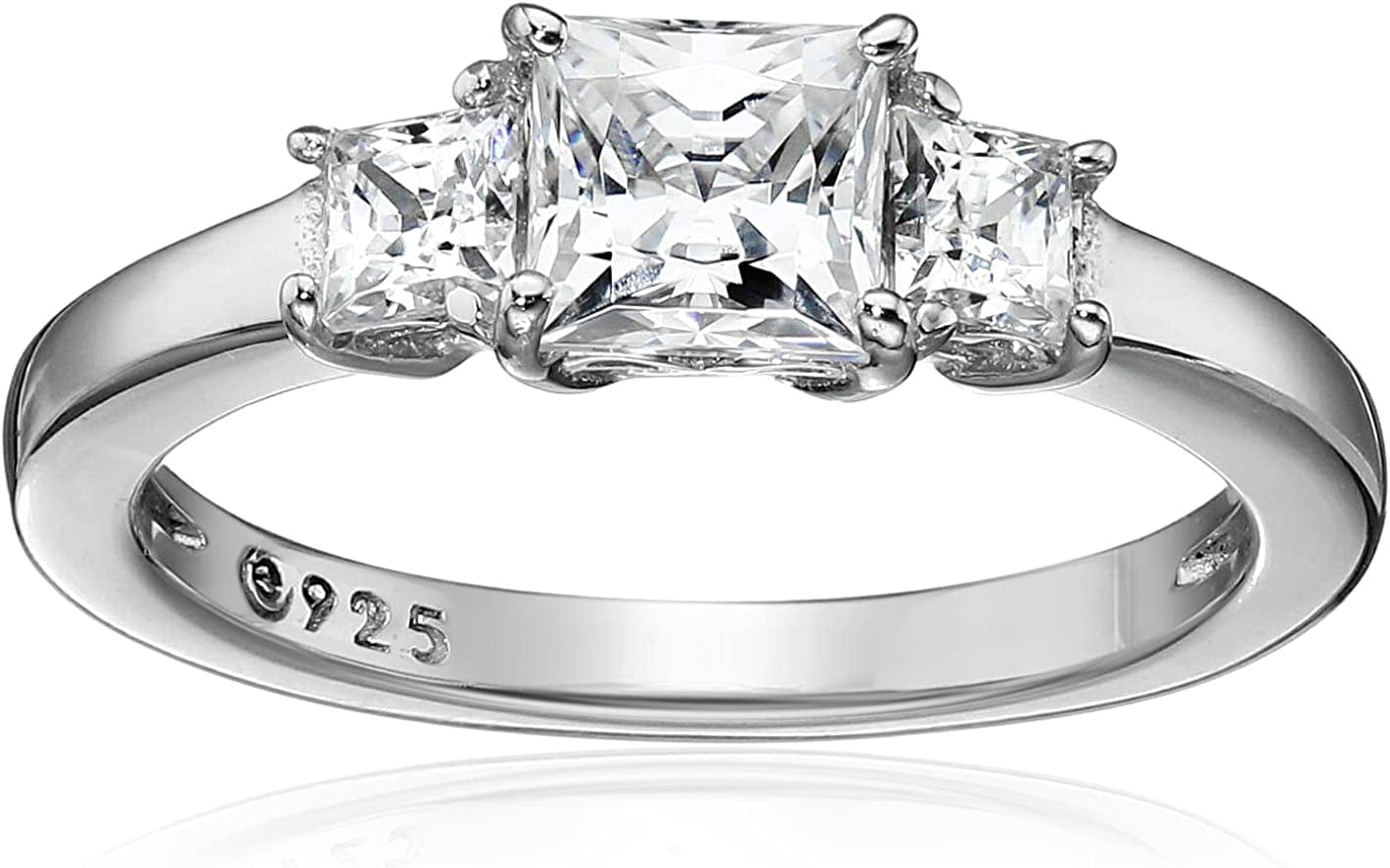Collection Platinum or Gold Plated Sterling Silver Princess-Cut 3-Stone Ring Made with Infinite Elements Zirconia Platinum Plated Silver / 1 cttw / Size 5