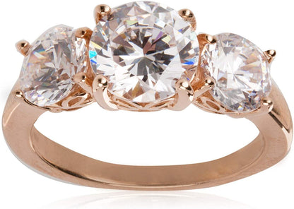 Collection Platinum or Gold Plated Sterling Silver round 3-Stone Ring Made with Infinite Elements Zirconia Rose Gold Plated Silver / 3 cttw / Size 7