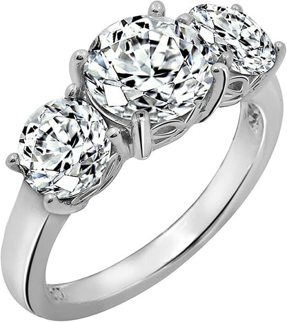 Collection Platinum or Gold Plated Sterling Silver round 3-Stone Ring Made with Infinite Elements Zirconia Platinum Plated Silver / 4 cttw / Size 8