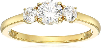 Collection Platinum or Gold Plated Sterling Silver round 3-Stone Ring Made with Infinite Elements Zirconia Yellow Gold Plated Silver / 1 cttw / Size 6