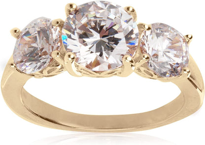 Collection Platinum or Gold Plated Sterling Silver round 3-Stone Ring Made with Infinite Elements Zirconia Yellow Gold Plated Silver / 3 cttw / Size 6