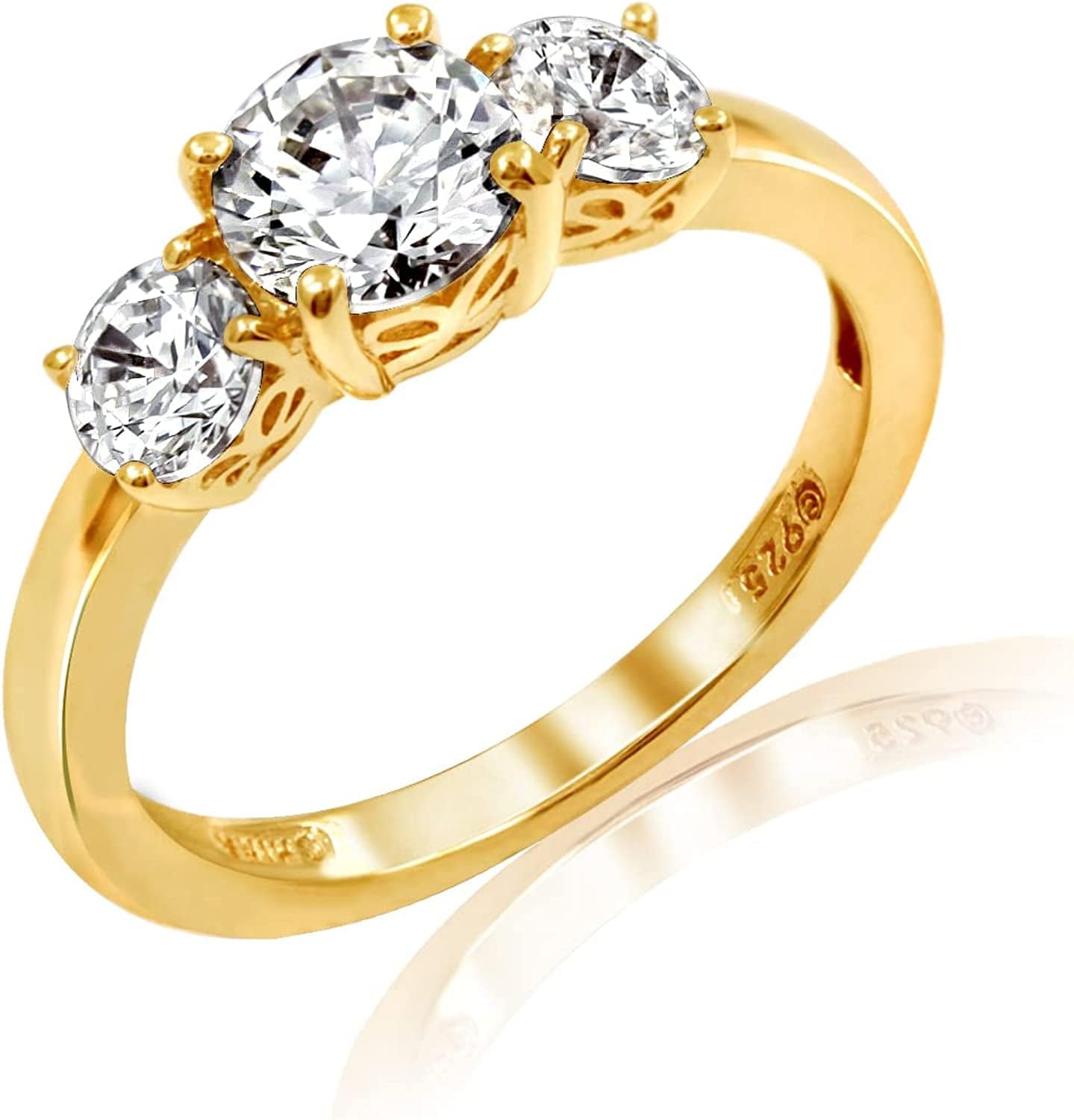 Collection Platinum or Gold Plated Sterling Silver round 3-Stone Ring Made with Infinite Elements Zirconia Yellow Gold Plated Silver / 2 cttw / Size 6