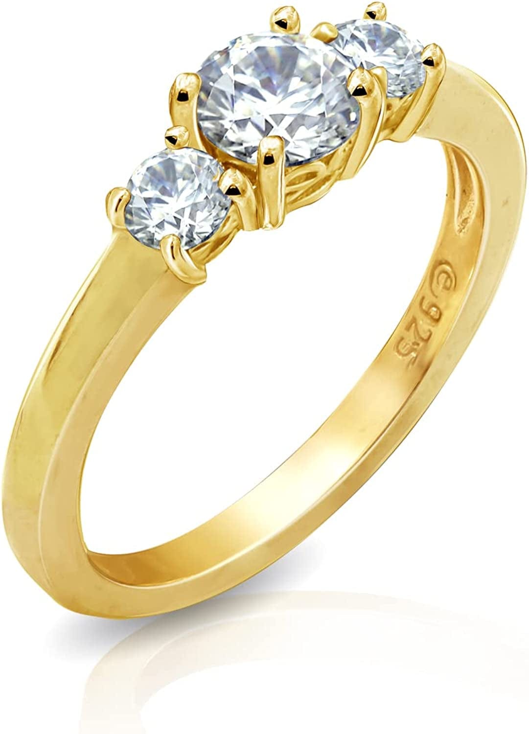 Collection Platinum or Gold Plated Sterling Silver round 3-Stone Ring Made with Infinite Elements Zirconia Yellow Gold Plated Silver / 1 cttw / Size 8