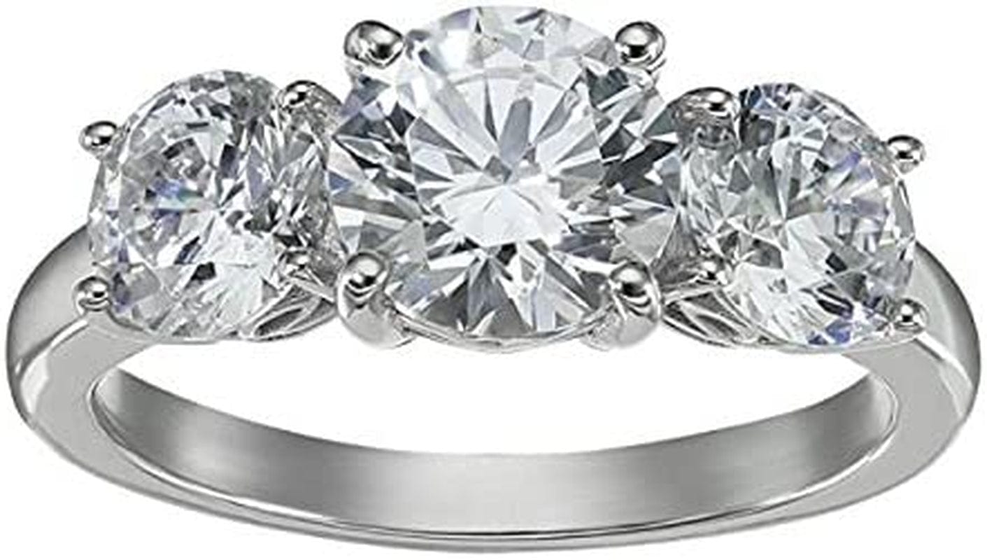 Collection Platinum or Gold Plated Sterling Silver round 3-Stone Ring Made with Infinite Elements Zirconia Platinum Plated Silver / 4 cttw / Size 9
