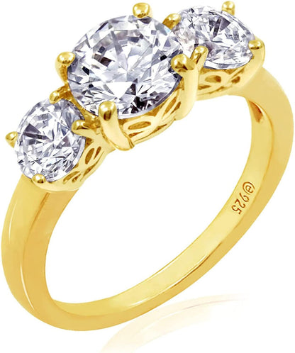 Collection Platinum or Gold Plated Sterling Silver round 3-Stone Ring Made with Infinite Elements Zirconia Yellow Gold Plated Silver / 3 cttw / Size 7