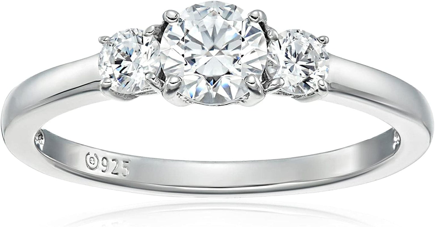 Collection Platinum or Gold Plated Sterling Silver round 3-Stone Ring Made with Infinite Elements Zirconia Platinum Plated Silver / 1 cttw / Size 9
