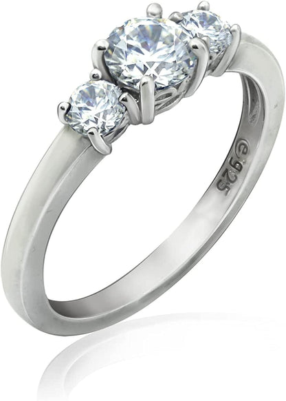 Collection Platinum or Gold Plated Sterling Silver round 3-Stone Ring Made with Infinite Elements Zirconia Platinum Plated Silver / 1 cttw / Size 7