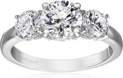 Collection Platinum or Gold Plated Sterling Silver round 3-Stone Ring Made with Infinite Elements Zirconia Platinum Plated Silver / 4 cttw / Size 6