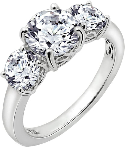 Collection Platinum or Gold Plated Sterling Silver round 3-Stone Ring Made with Infinite Elements Zirconia Platinum Plated Silver / 3 cttw / Size 9