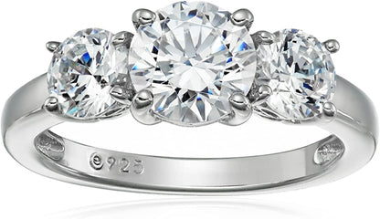 Collection Platinum or Gold Plated Sterling Silver round 3-Stone Ring Made with Infinite Elements Zirconia Platinum Plated Silver / 2 cttw / Size 5