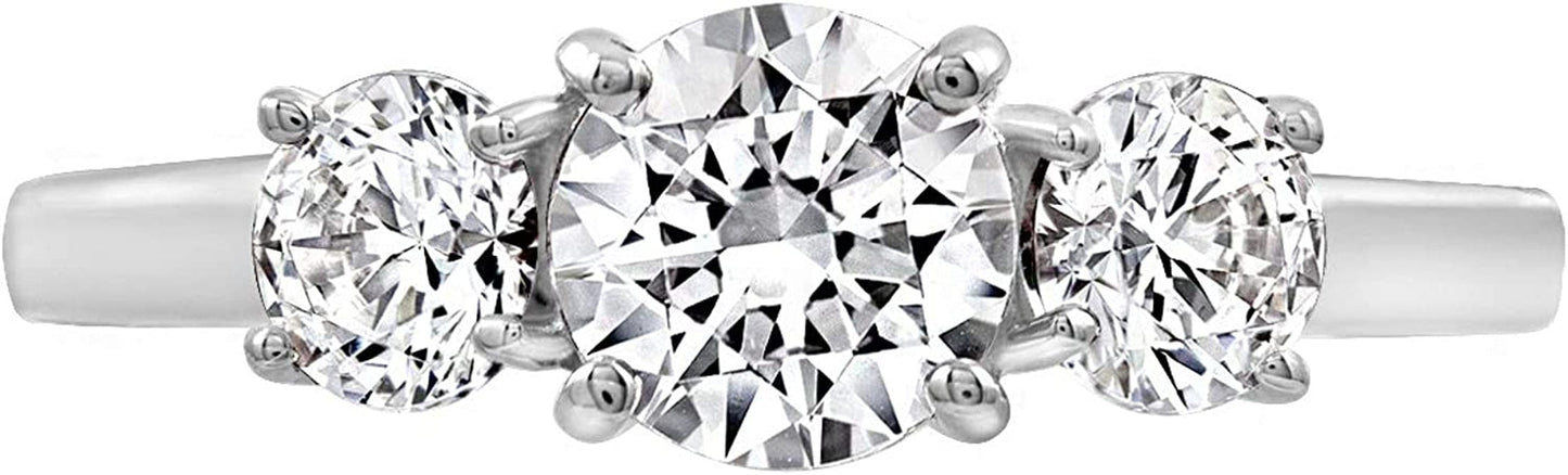 Collection Platinum or Gold Plated Sterling Silver round 3-Stone Ring Made with Infinite Elements Zirconia