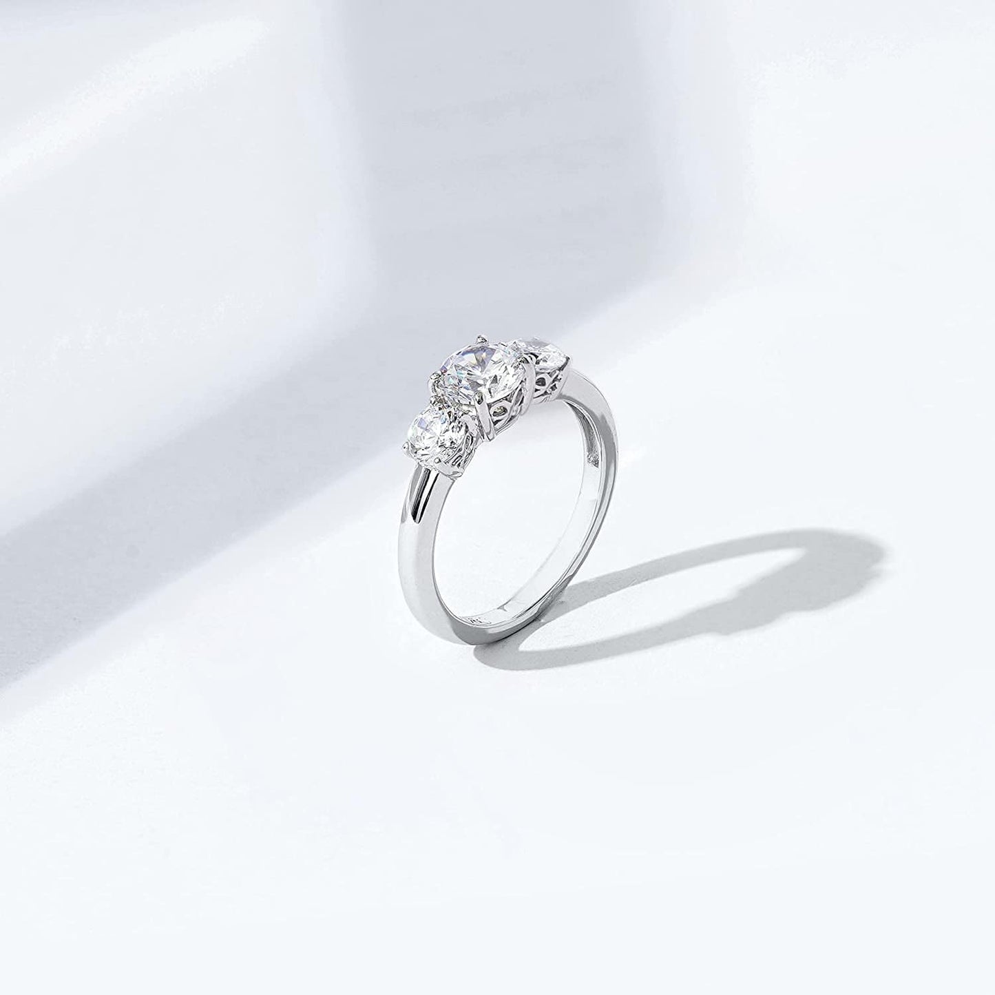 Collection Platinum or Gold Plated Sterling Silver round 3-Stone Ring Made with Infinite Elements Zirconia