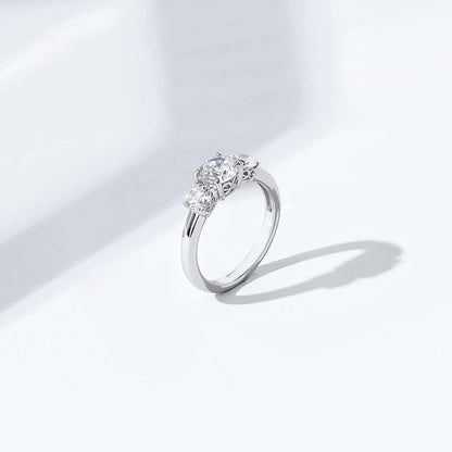 Collection Platinum or Gold Plated Sterling Silver round 3-Stone Ring Made with Infinite Elements Zirconia
