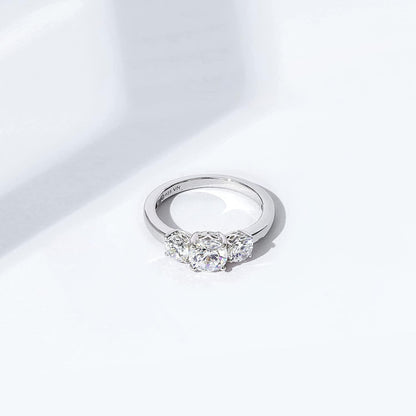 Collection Platinum or Gold Plated Sterling Silver round 3-Stone Ring Made with Infinite Elements Zirconia