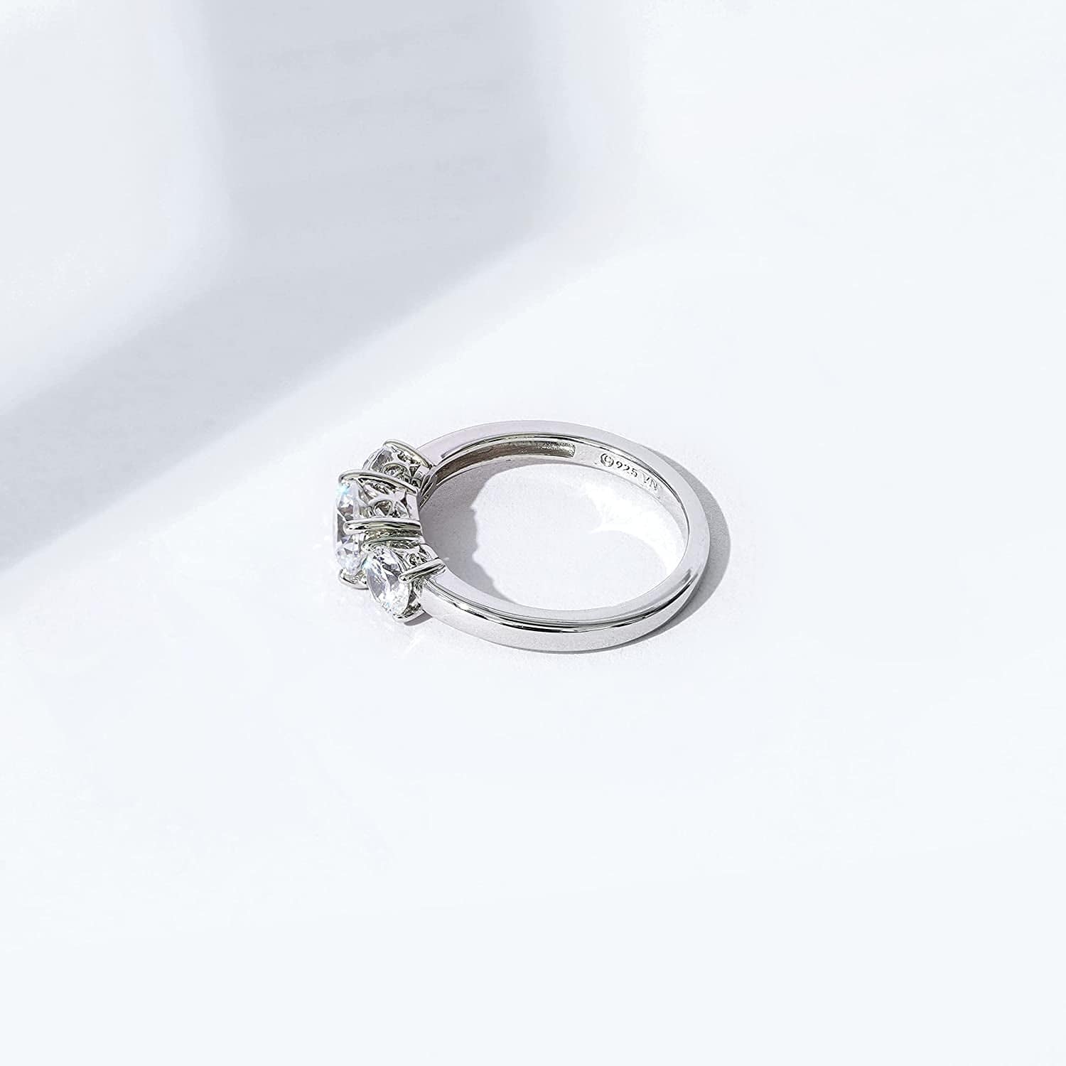 Collection Platinum or Gold Plated Sterling Silver round 3-Stone Ring Made with Infinite Elements Zirconia