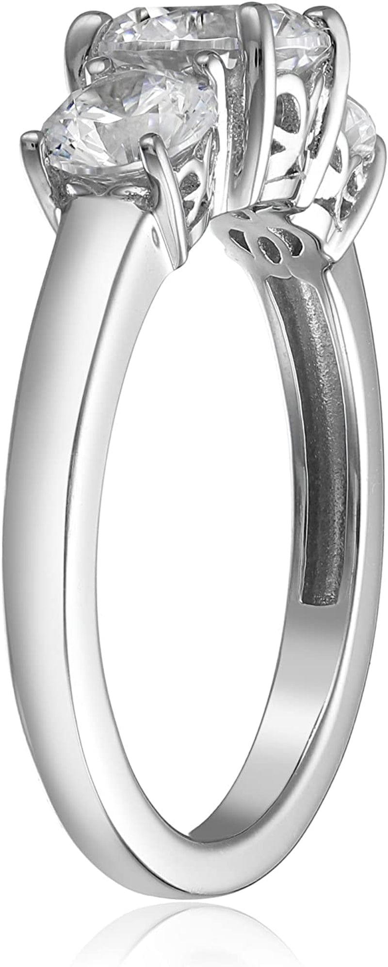 Collection Platinum or Gold Plated Sterling Silver round 3-Stone Ring Made with Infinite Elements Zirconia