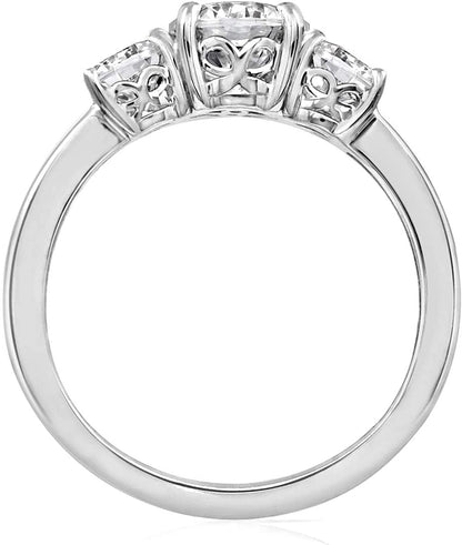 Collection Platinum or Gold Plated Sterling Silver round 3-Stone Ring Made with Infinite Elements Zirconia