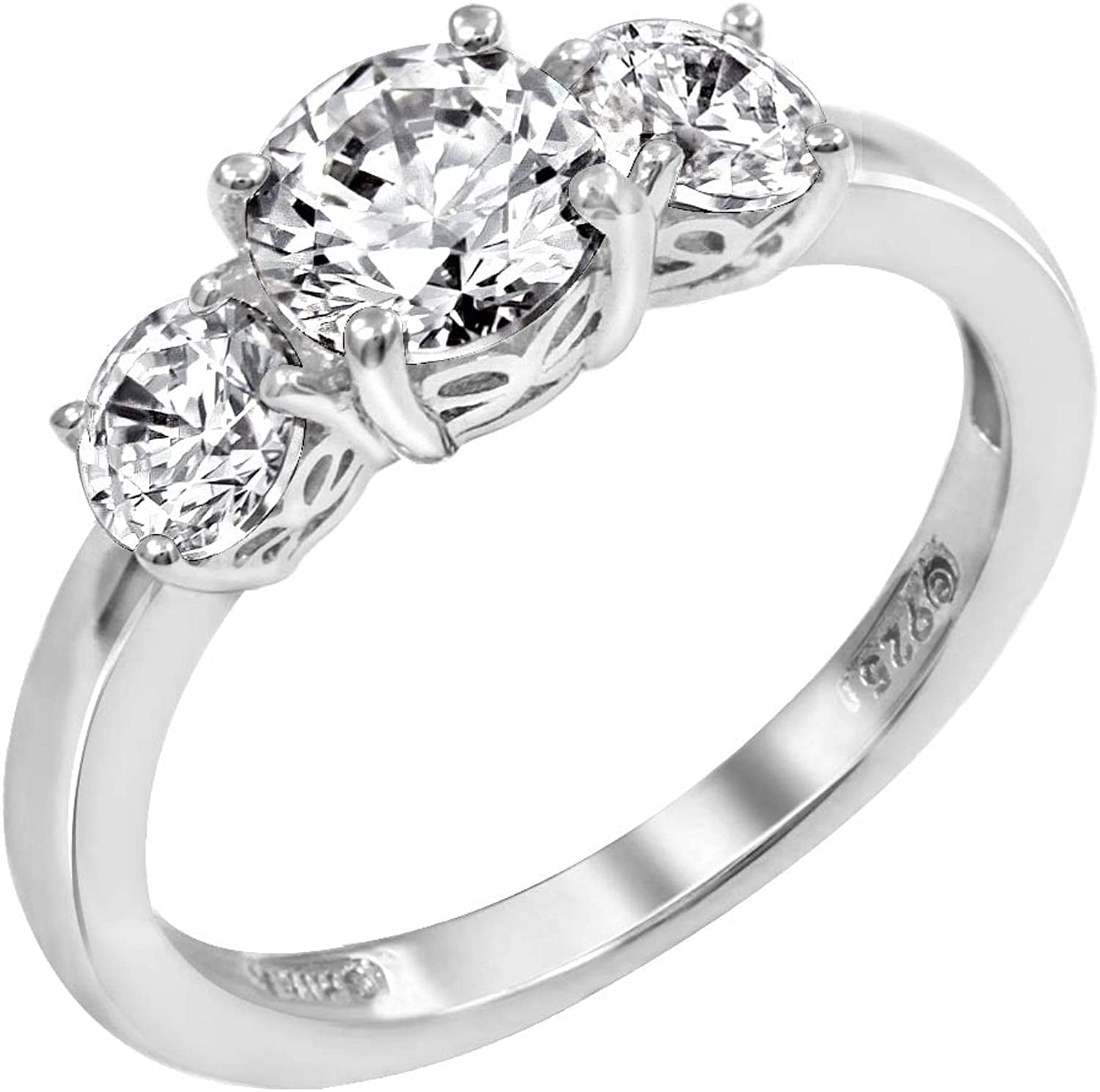 Collection Platinum or Gold Plated Sterling Silver round 3-Stone Ring Made with Infinite Elements Zirconia Platinum Plated Silver / 2 cttw / Size 6