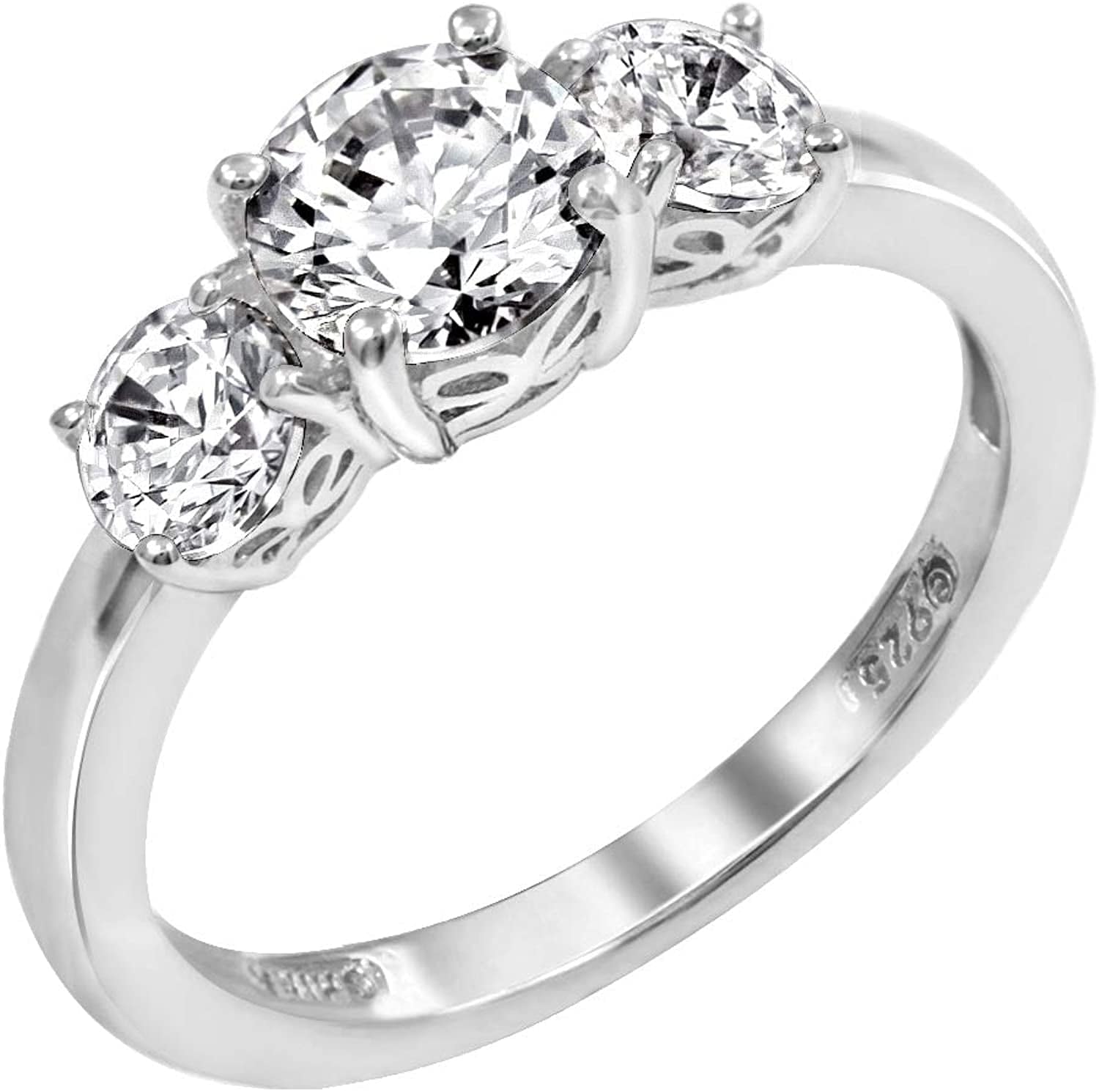 Collection Platinum or Gold Plated Sterling Silver round 3-Stone Ring Made with Infinite Elements Zirconia Platinum Plated Silver / 2 cttw / Size 6