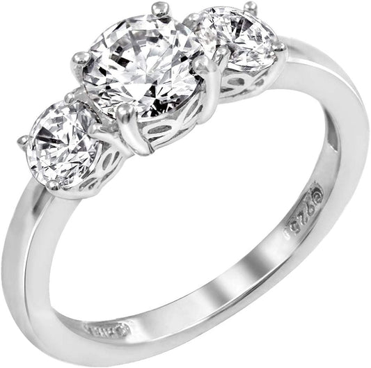 Collection Platinum or Gold Plated Sterling Silver round 3-Stone Ring Made with Infinite Elements Zirconia Platinum Plated Silver / 2 cttw / Size 6