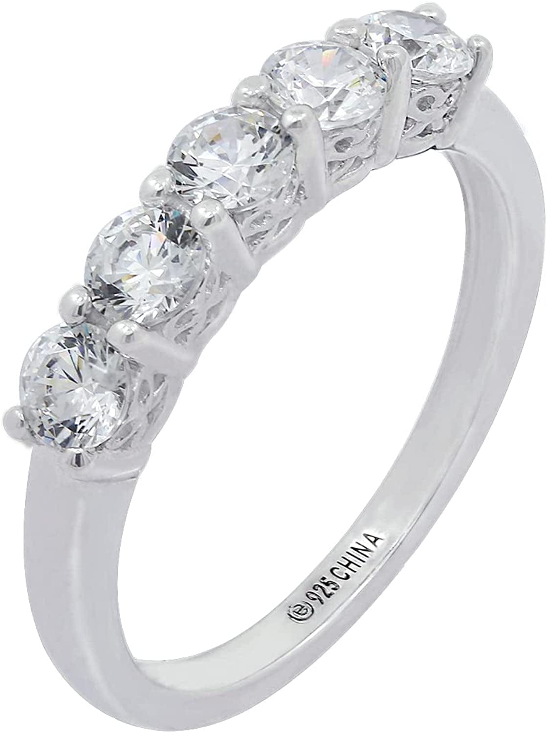 Collection Platinum or Gold Plated Sterling Silver Round-Cut 5-Stone Ring Made with Infinite Elements Zirconia Platinum Plated Silver / 1 cttw / Size 6