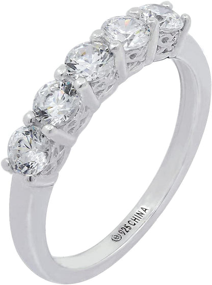 Collection Platinum or Gold Plated Sterling Silver Round-Cut 5-Stone Ring Made with Infinite Elements Zirconia Platinum Plated Silver / 1 cttw / Size 6