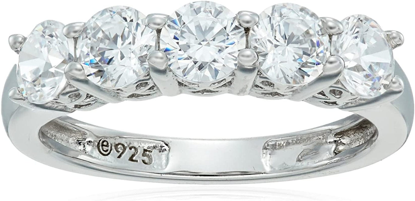 Collection Platinum or Gold Plated Sterling Silver Round-Cut 5-Stone Ring Made with Infinite Elements Zirconia Platinum Plated Silver / 1.25 cttw / Size 8