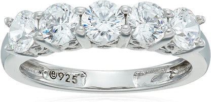 Collection Platinum or Gold Plated Sterling Silver Round-Cut 5-Stone Ring Made with Infinite Elements Zirconia Platinum Plated Silver / 1.25 cttw / Size 8