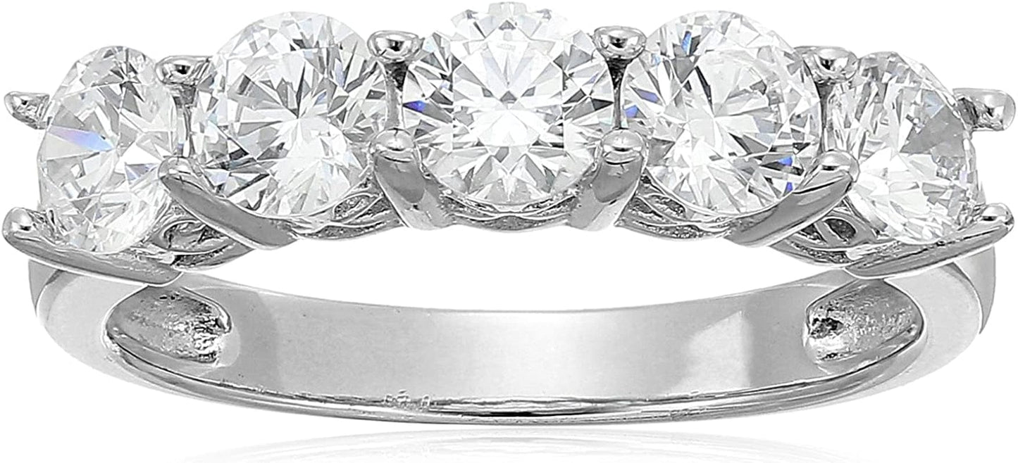 Collection Platinum or Gold Plated Sterling Silver Round-Cut 5-Stone Ring Made with Infinite Elements Zirconia Platinum Plated Silver / 2 cttw / Size 6