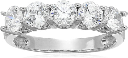Collection Platinum or Gold Plated Sterling Silver Round-Cut 5-Stone Ring Made with Infinite Elements Zirconia Platinum Plated Silver / 2 cttw / Size 6
