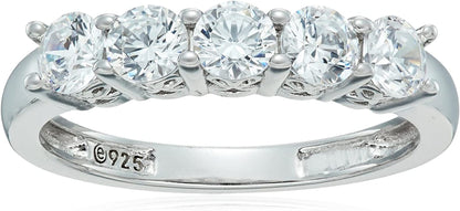 Collection Platinum or Gold Plated Sterling Silver Round-Cut 5-Stone Ring Made with Infinite Elements Zirconia Platinum Plated Silver / 1.25 cttw / Size 6