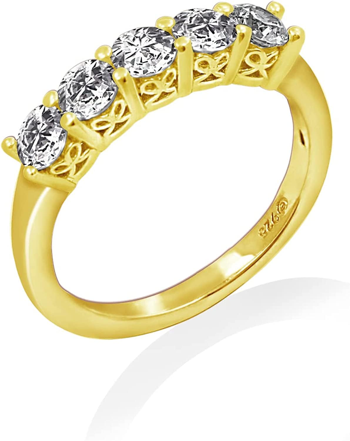 Collection Platinum or Gold Plated Sterling Silver Round-Cut 5-Stone Ring Made with Infinite Elements Zirconia Yellow Gold Plated Silver / 1.25 cttw / Size 7
