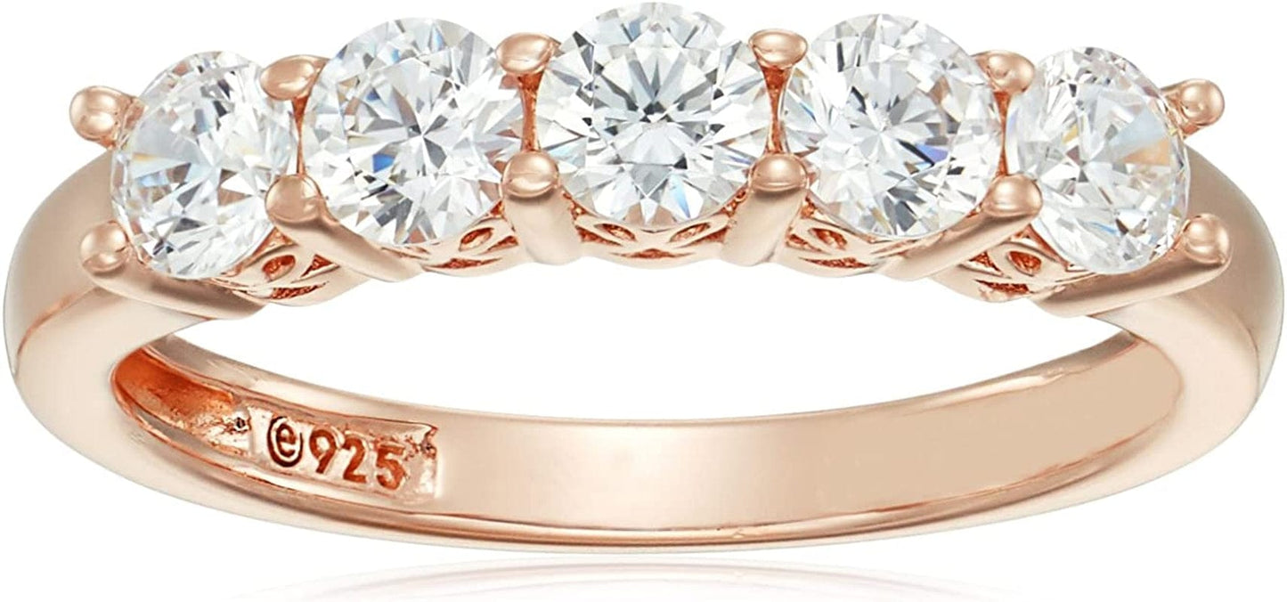 Collection Platinum or Gold Plated Sterling Silver Round-Cut 5-Stone Ring Made with Infinite Elements Zirconia Rose Gold Plated Silver / 1.25 cttw / Size 8