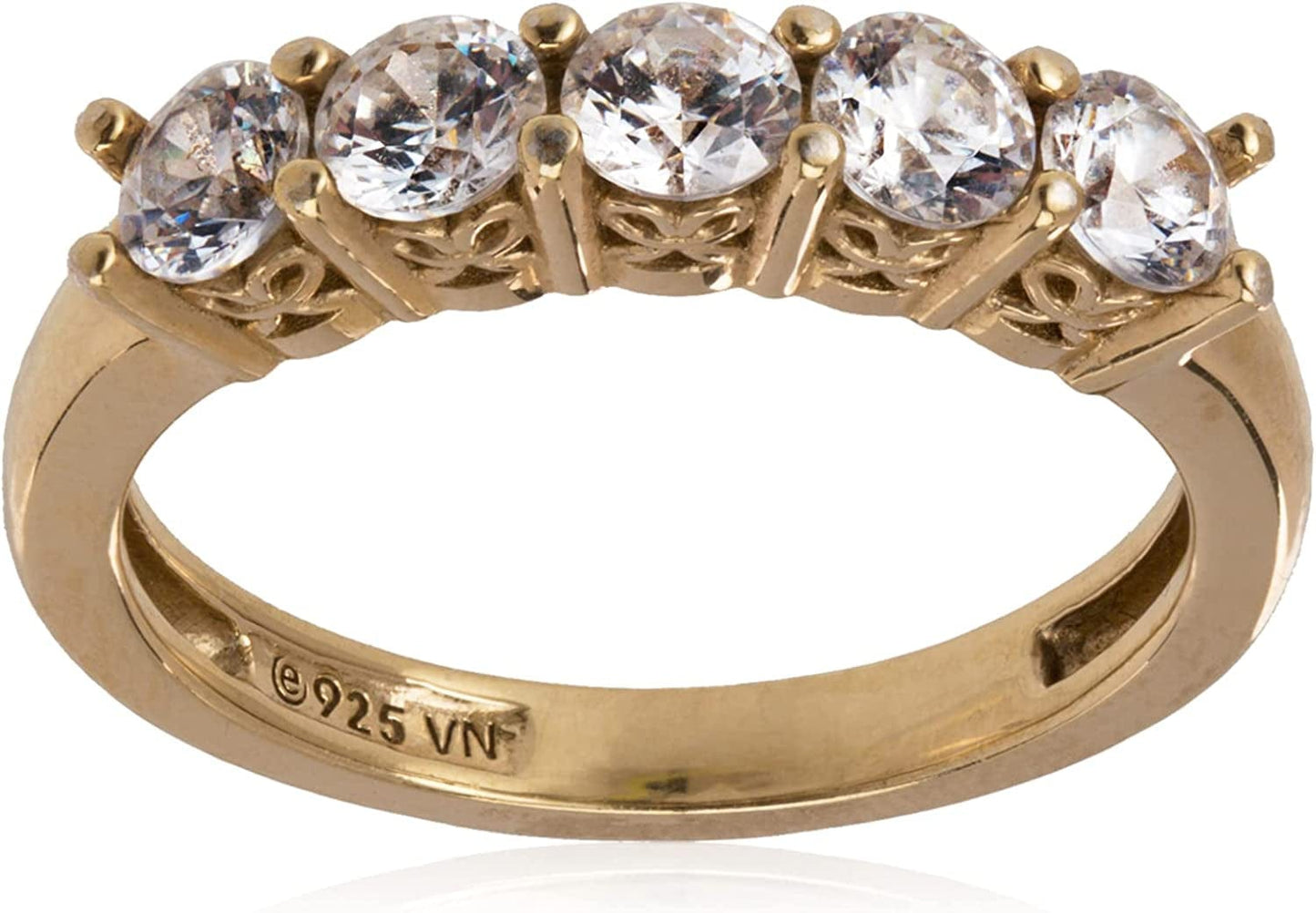 Collection Platinum or Gold Plated Sterling Silver Round-Cut 5-Stone Ring Made with Infinite Elements Zirconia Yellow Gold Plated Silver / 1.25 cttw / Size 8