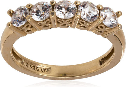 Collection Platinum or Gold Plated Sterling Silver Round-Cut 5-Stone Ring Made with Infinite Elements Zirconia Yellow Gold Plated Silver / 1.25 cttw / Size 8