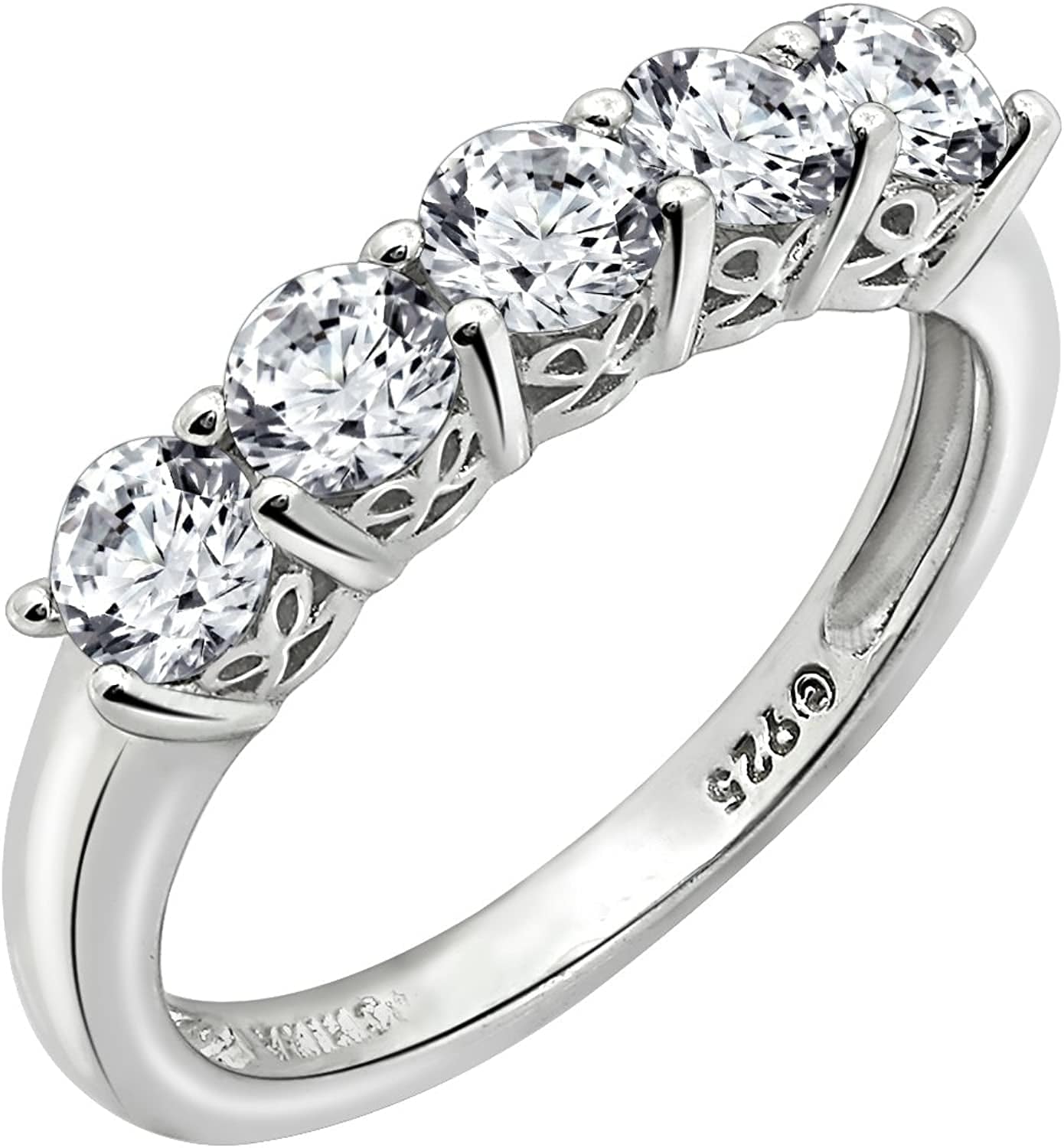 Collection Platinum or Gold Plated Sterling Silver Round-Cut 5-Stone Ring Made with Infinite Elements Zirconia Platinum Plated Silver / 1.25 cttw / Size 7