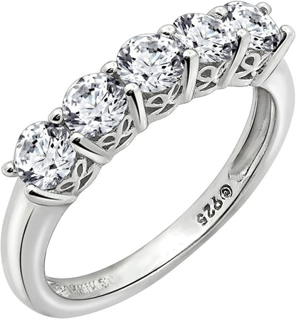 Collection Platinum or Gold Plated Sterling Silver Round-Cut 5-Stone Ring Made with Infinite Elements Zirconia Platinum Plated Silver / 1.25 cttw / Size 7