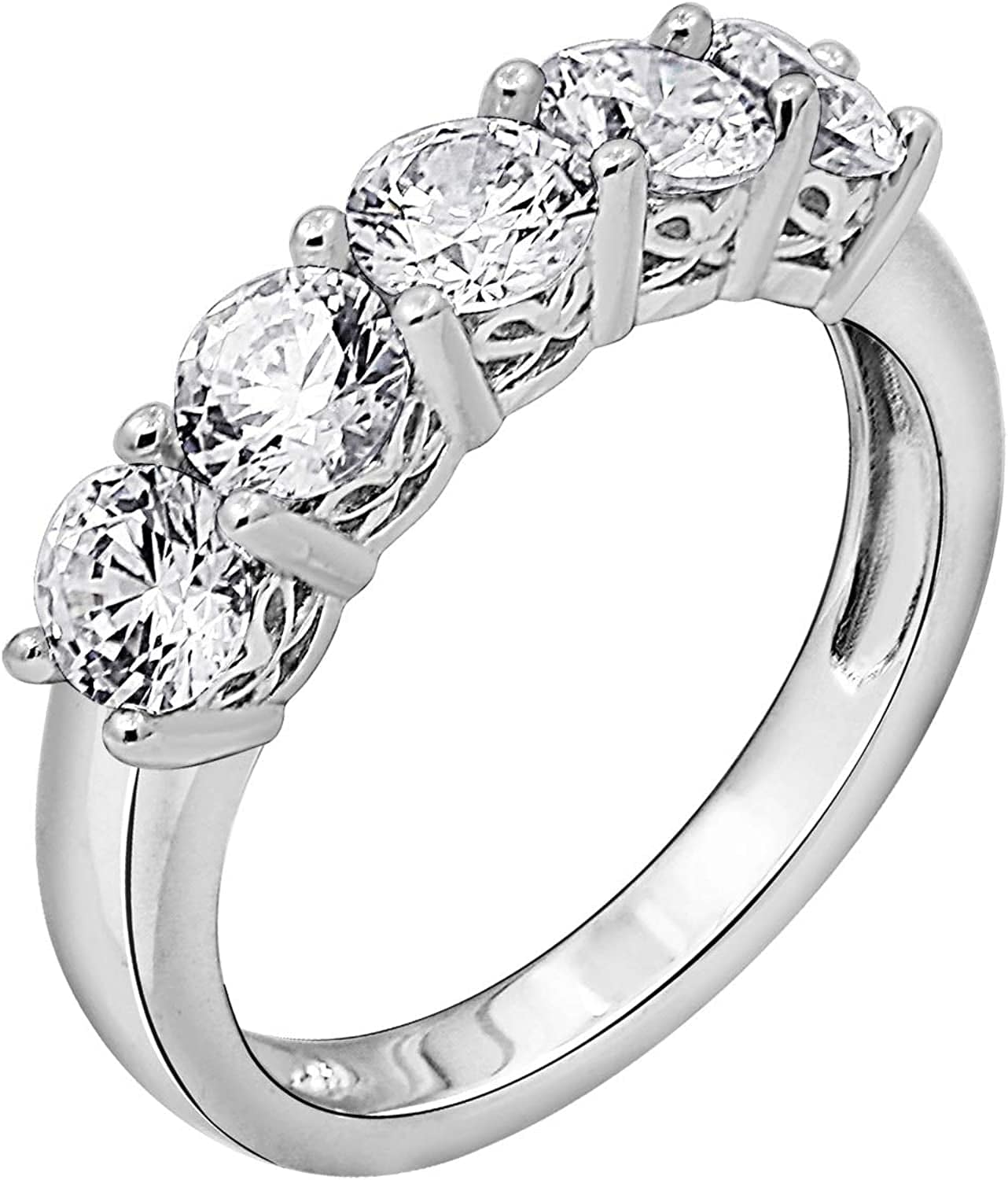 Collection Platinum or Gold Plated Sterling Silver Round-Cut 5-Stone Ring Made with Infinite Elements Zirconia Platinum Plated Silver / 2 cttw / Size 7