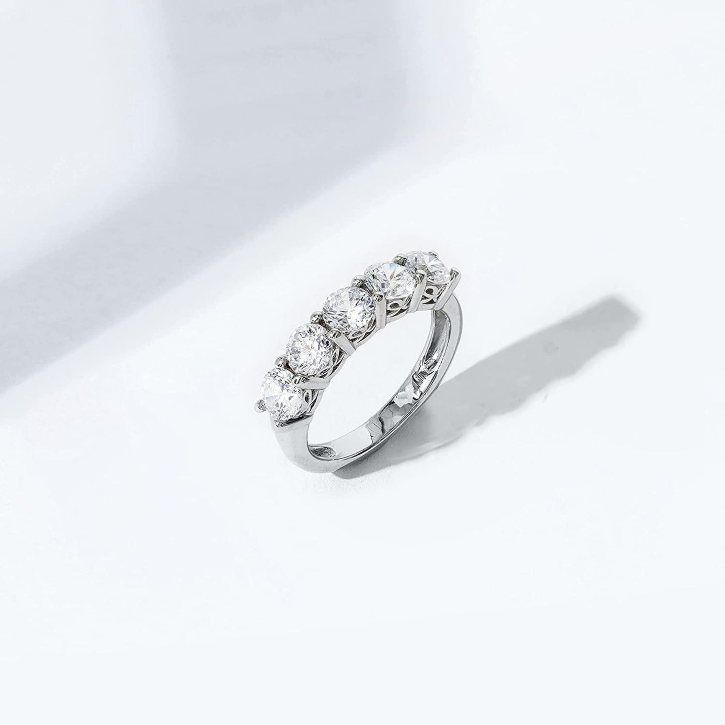 Collection Platinum or Gold Plated Sterling Silver Round-Cut 5-Stone Ring Made with Infinite Elements Zirconia