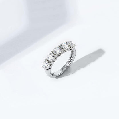Collection Platinum or Gold Plated Sterling Silver Round-Cut 5-Stone Ring Made with Infinite Elements Zirconia