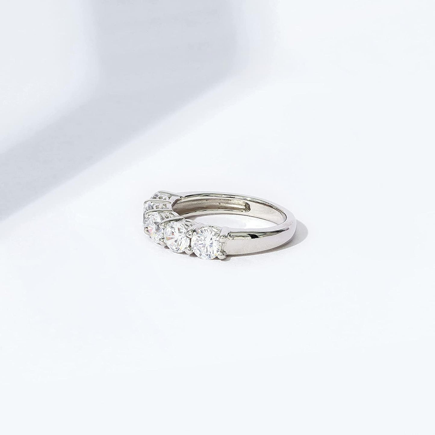 Collection Platinum or Gold Plated Sterling Silver Round-Cut 5-Stone Ring Made with Infinite Elements Zirconia