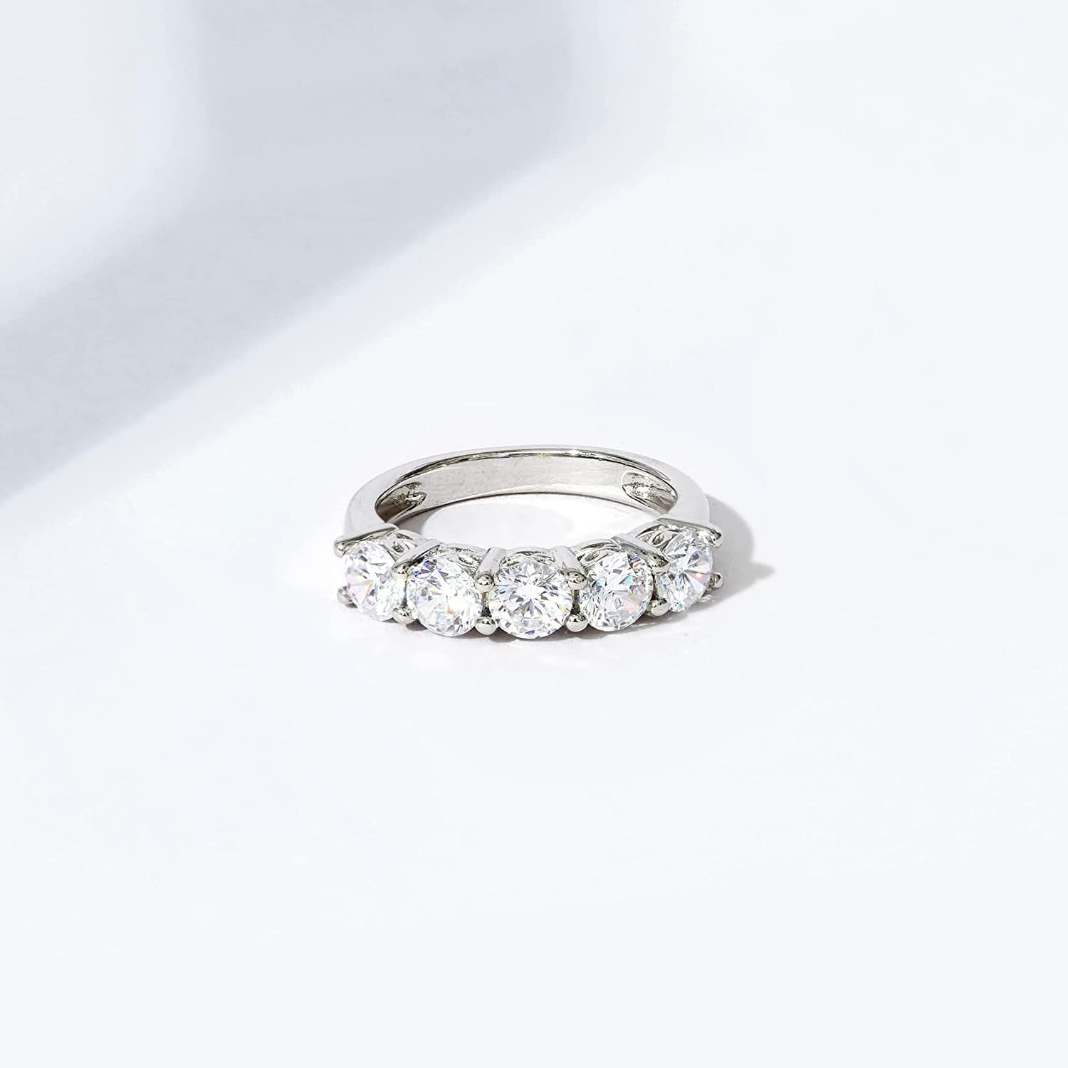 Collection Platinum or Gold Plated Sterling Silver Round-Cut 5-Stone Ring Made with Infinite Elements Zirconia